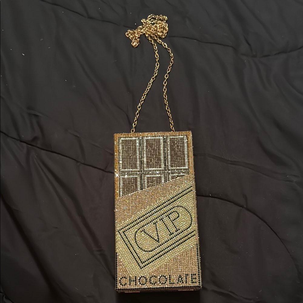 VIP Chocolate-Inspired Clutch with Gold Chain